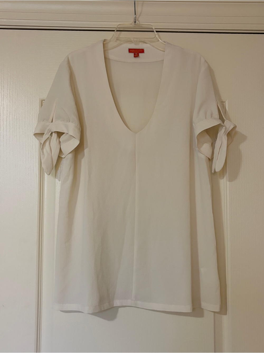ModCloth Off White V-Neck Tie-Sleeve Blouse